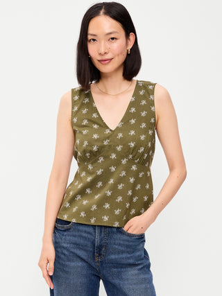Sleeveless V-Neck Tie-Back Top.