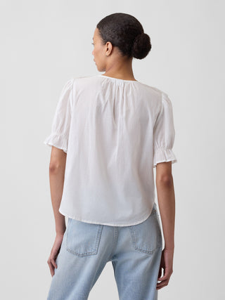Relaxed V-Neck Ruffle Top.