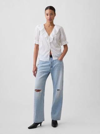 Relaxed V-Neck Ruffle Top.