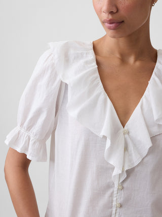 Relaxed V-Neck Ruffle Top.