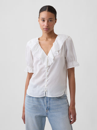 Relaxed V-Neck Ruffle Top.