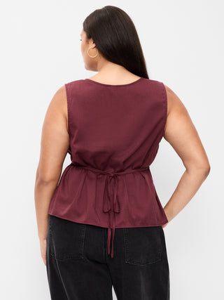 Sleeveless V-Neck Tie-Back Top.