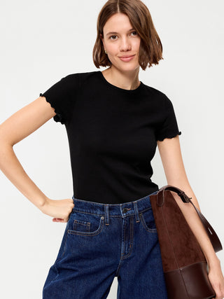 Fitted Waffle-Knit Cropped T-Shirt.