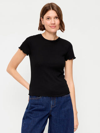 Fitted Waffle-Knit Cropped T-Shirt.