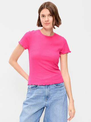 Fitted Waffle-Knit Cropped T-Shirt.