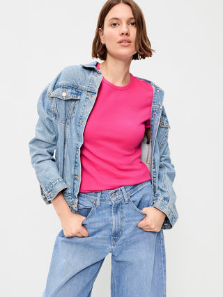 Fitted Waffle-Knit Cropped T-Shirt.