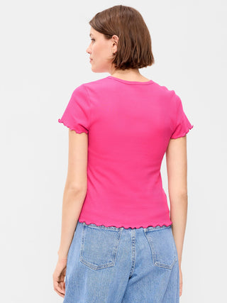 Fitted Waffle-Knit Cropped T-Shirt.