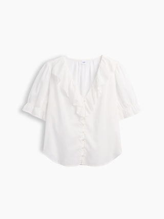 Relaxed V-Neck Ruffle Top.