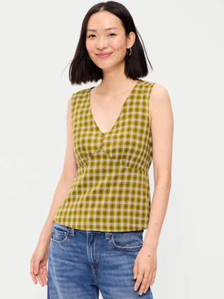 Sleeveless V-Neck Tie-Back Top.