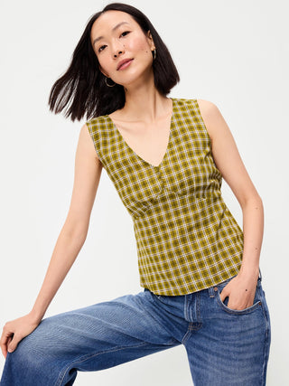 Sleeveless V-Neck Tie-Back Top.
