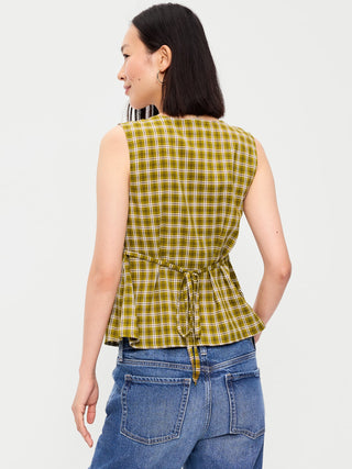 Sleeveless V-Neck Tie-Back Top.