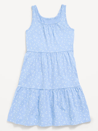 Printed Sleeveless Fit and Flare Tiered Dress for Girls.