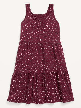 Printed Sleeveless Fit and Flare Tiered Dress for Girls.