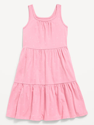 Printed Sleeveless Fit and Flare Tiered Dress for Girls.