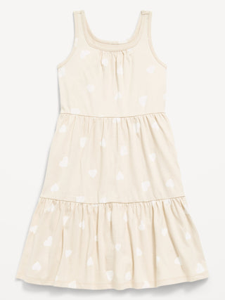 Printed Sleeveless Fit and Flare Tiered Dress for Girls.