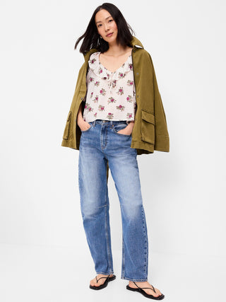 Ruffle Collar Tie-Front Top.
