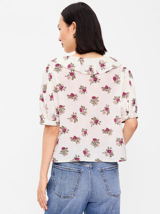 Ruffle Collar Tie-Front Top.
