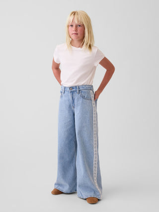Kids Low Rise Lace-Trim Baggy Jeans.