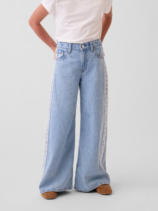 Kids Low Rise Lace-Trim Baggy Jeans.