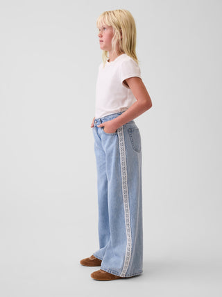 Kids Low Rise Lace-Trim Baggy Jeans.