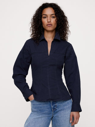 Stretch-Cotton Pleated-Waist Top.