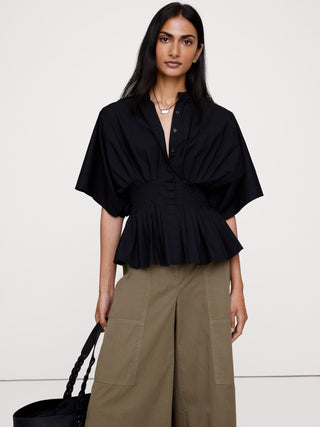 Cotton Poplin Pleated-Waist Top.