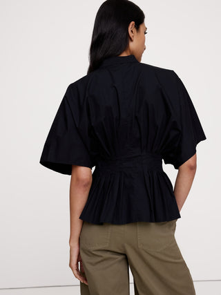 Cotton Poplin Pleated-Waist Top.