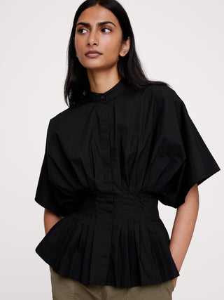 Cotton Poplin Pleated-Waist Top.