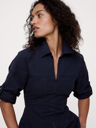 Stretch-Cotton Pleated-Waist Top.