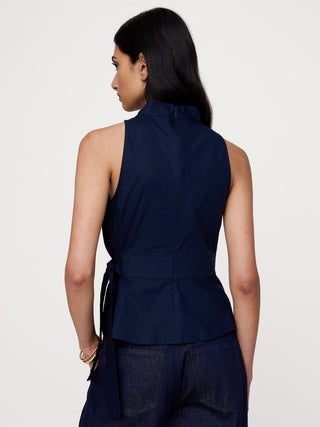 Cotton Poplin Cowl-Neck Tank.