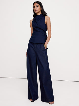 Cotton Poplin Cowl-Neck Tank.