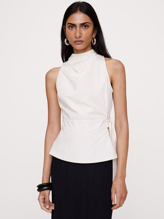 Cotton Poplin Cowl-Neck Tank.
