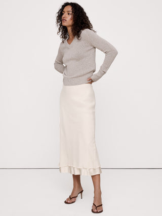 Layered Georgette-Satin Maxi Skirt.