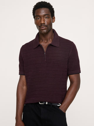 Cotton-Linen Mesh Zip Polo.
