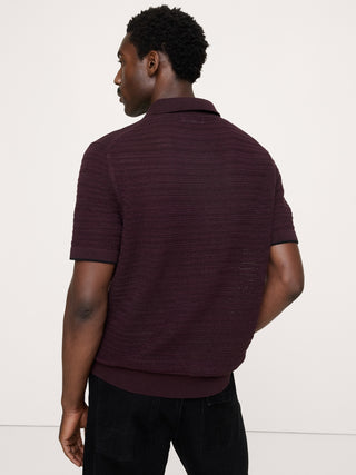Cotton-Linen Mesh Zip Polo.