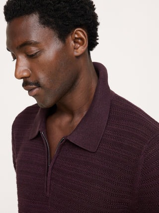 Cotton-Linen Mesh Zip Polo.