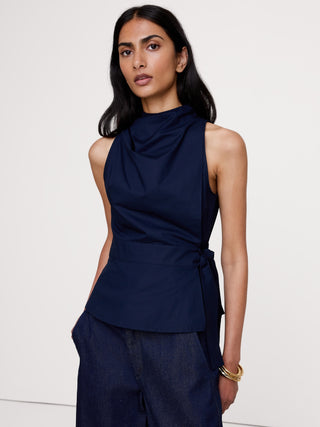 Cotton Poplin Cowl-Neck Tank.