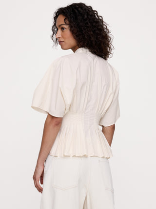 Cotton Poplin Pleated-Waist Top.