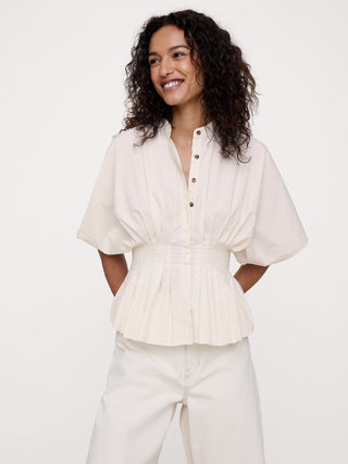 Cotton Poplin Pleated-Waist Top.