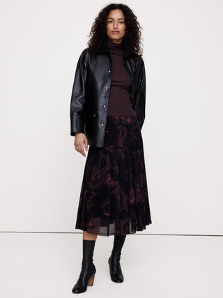 Mesh Pleated Midi Skirt.