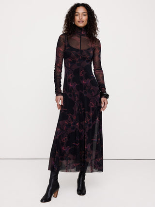 Mesh Long-Sleeve Maxi Dress.