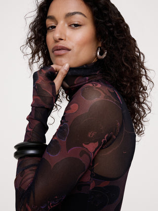 Mesh Long-Sleeve Maxi Dress.