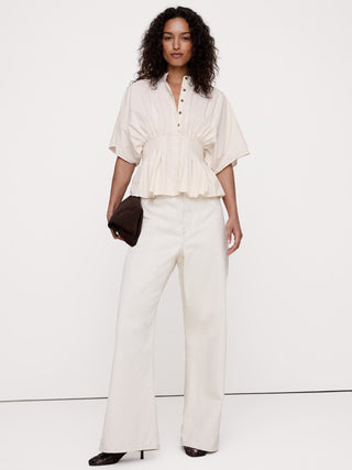 Cotton Poplin Pleated-Waist Top.