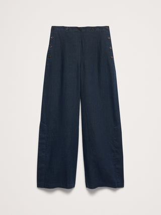 Pantalón marinero de lino con pernera ancha y talle alto.