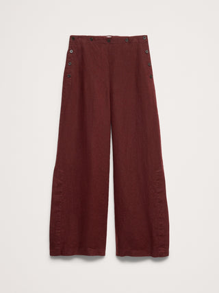 Pantalón marinero de lino con pernera ancha y talle alto.