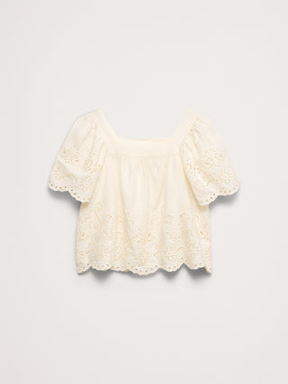 Linen Eyelet Square-Neck Top.