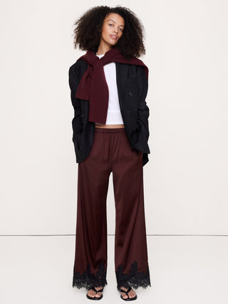 Stretch-Satin Lace-Trim Pull-On Pant.