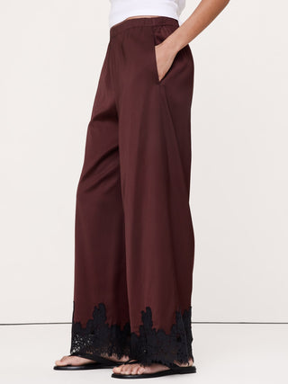 Stretch-Satin Lace-Trim Pull-On Pant.