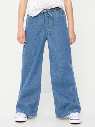 Pull-On Super Baggy Wide-Leg Denim Jeans for Girls.