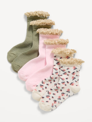 Calcetines tejido waffle con puño con volantes, paquete de 3, para niños pequeños y bebés.